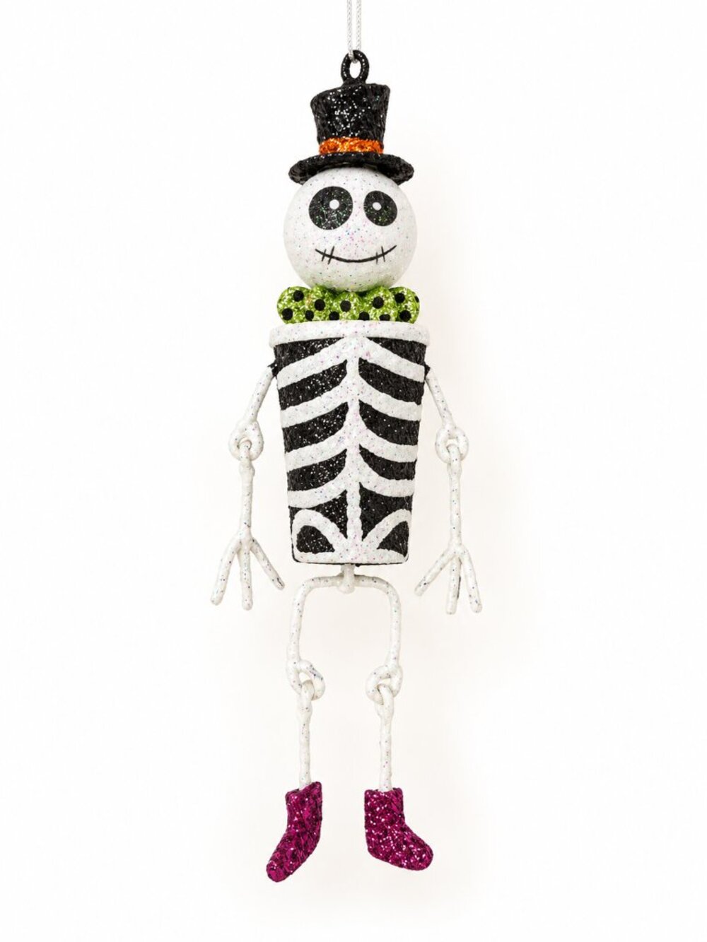 Pier 1 Imports 6" Glitter Skeleton Ornament Top Hat Halloween Dangling Legs